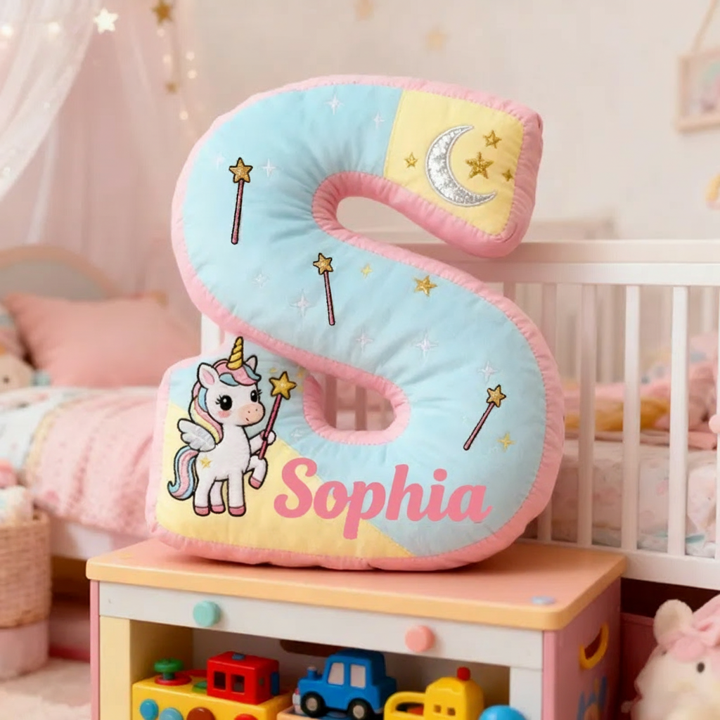 Personalized Graphic 3D Print Magic Horse Pillow with Your Own Name Soft Stuffed Toy for Kids Unique Decorative Cushion for Girls' Room