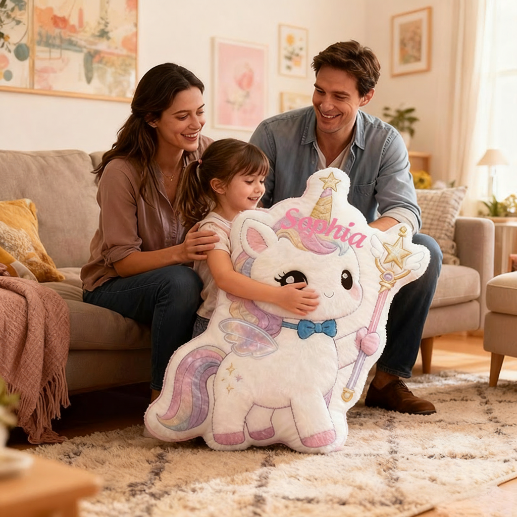 Personalized Name Pillow with Rainbow Mane Magic Wand Star Bow Tie and Glittery Wings for a Cute and Magical Design Graphic 3D Print Pillow