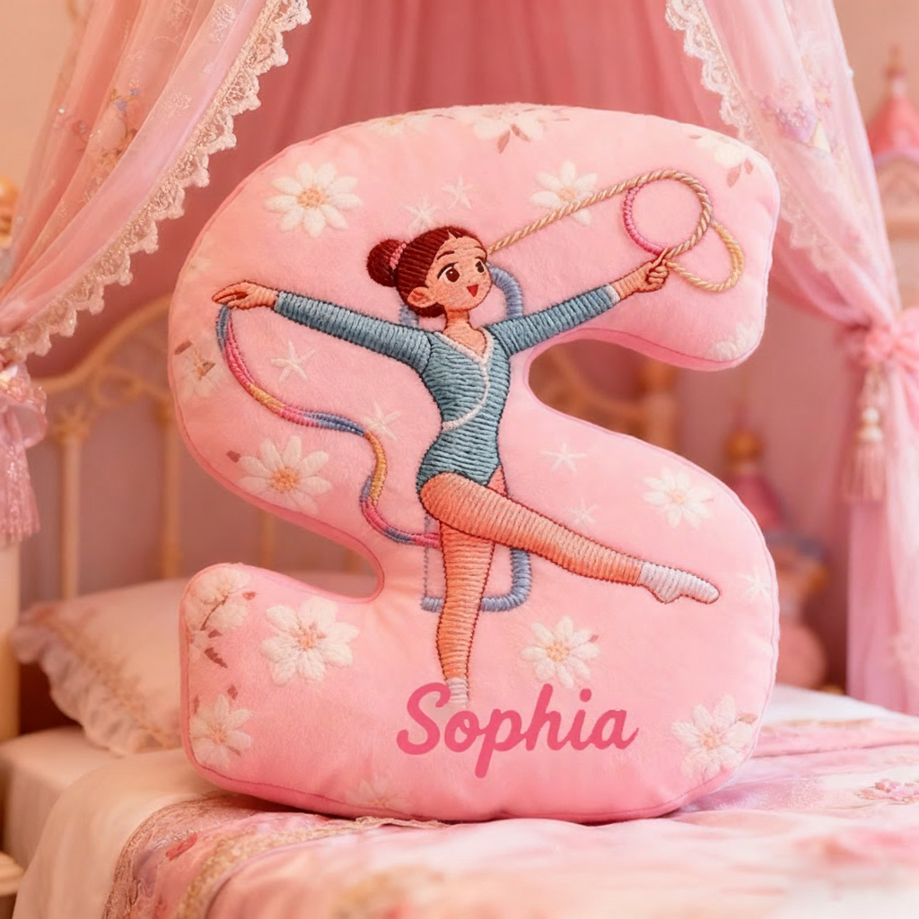 Personalized Graphic 3D Print Gymnastics Girl Pillow with Your Name Soft Stuffed Toy for Kids Unique Decorative Cushion for Girls' Room