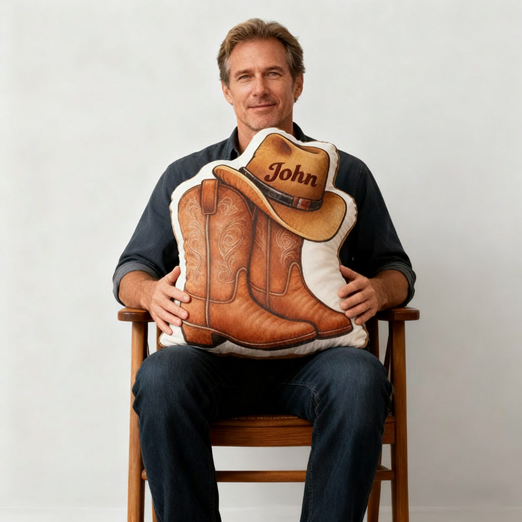 Personalized Cowboy Boots Cowboy Hats Cowboy Themed Pillow with Customizable Names Unique Decorative Cushion Perfect Gift for Western Cowboys and Music Lovers