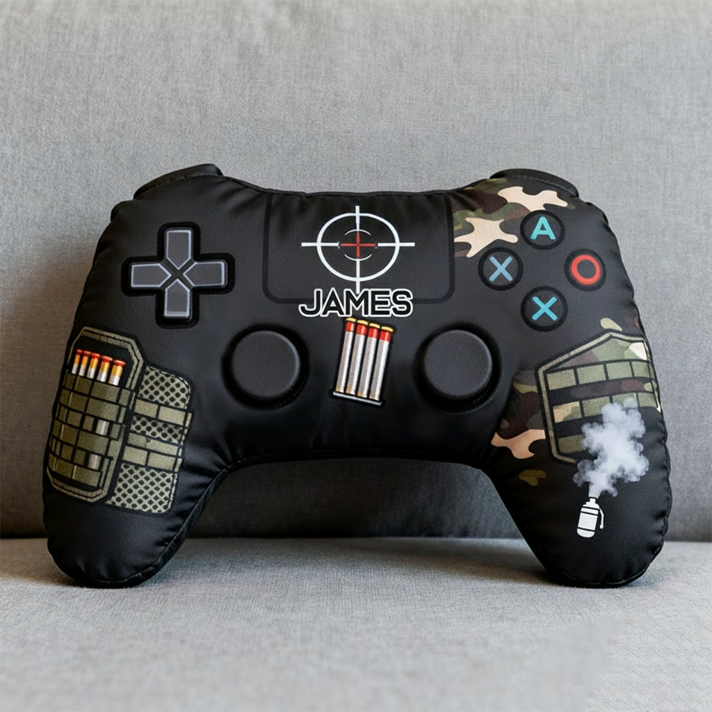 Personalized Graphic 3D Print FPS Style Game Controller Shaped Pillow for Game Lovers Plush Pillow Christmas Gift for Kids