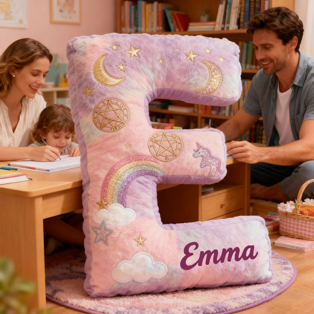 Personalized Graphic 3D Print Magic Rainbow Letter Pillow with Your Name Soft Stuffed Toy for Kids Unique Decorative Cushion for Girls' Room