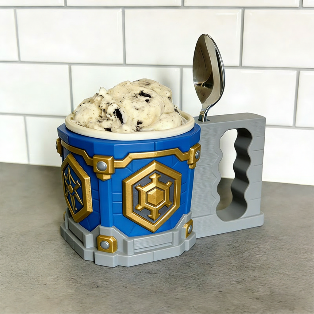 Personalized Game Hero Gamer Ice Cream Pint Holder with Spoon Slots Eco-Friendly 3D Print for Game Lovers