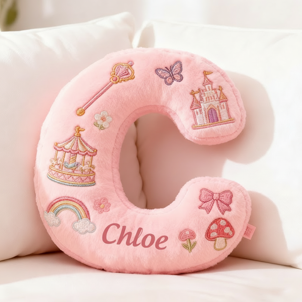 Personalized Fairytale Letter Christmas Gift Pillow and Whimsical Embroidery Graphic 3D Print Pillow for Kids
