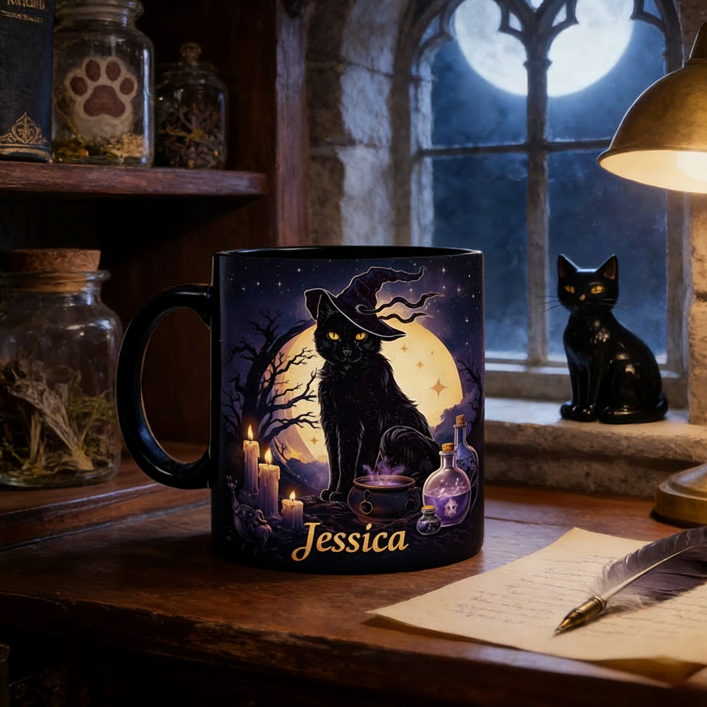 Personalized Vintage Black Cat Witch Magical Mug Coffee Mug Magic Lover Mug Witchcore Gift Coffee Mug