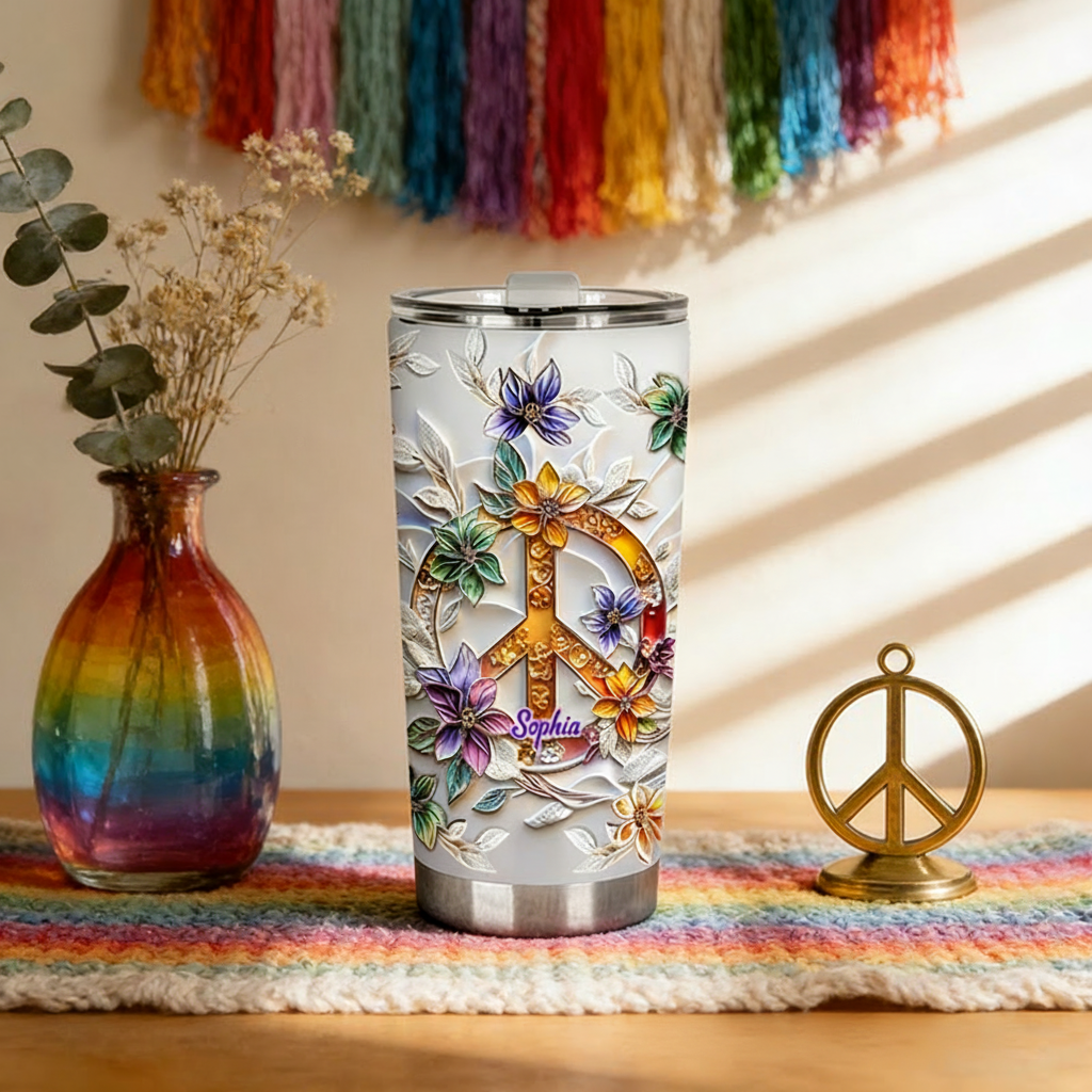 Personalized 2D Flat Golden Strings 20oz Tumbler Custom Hippie Themed Tumbler for Music Lovers