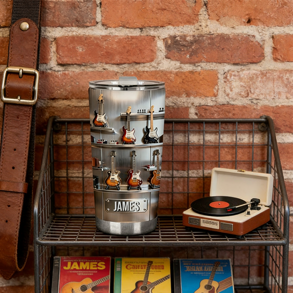 Personalized 2D Flat String Symphony 20oz Tumbler Custom Guitar Themed Tumbler for Music Lovers