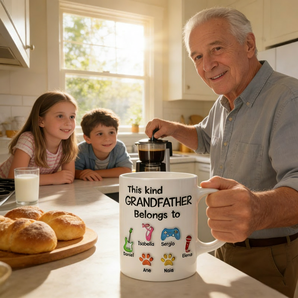 Personalized This Kind Grandfather Belongs To Mug Custom with Icons Name Text for Birthday Father's day Holiday