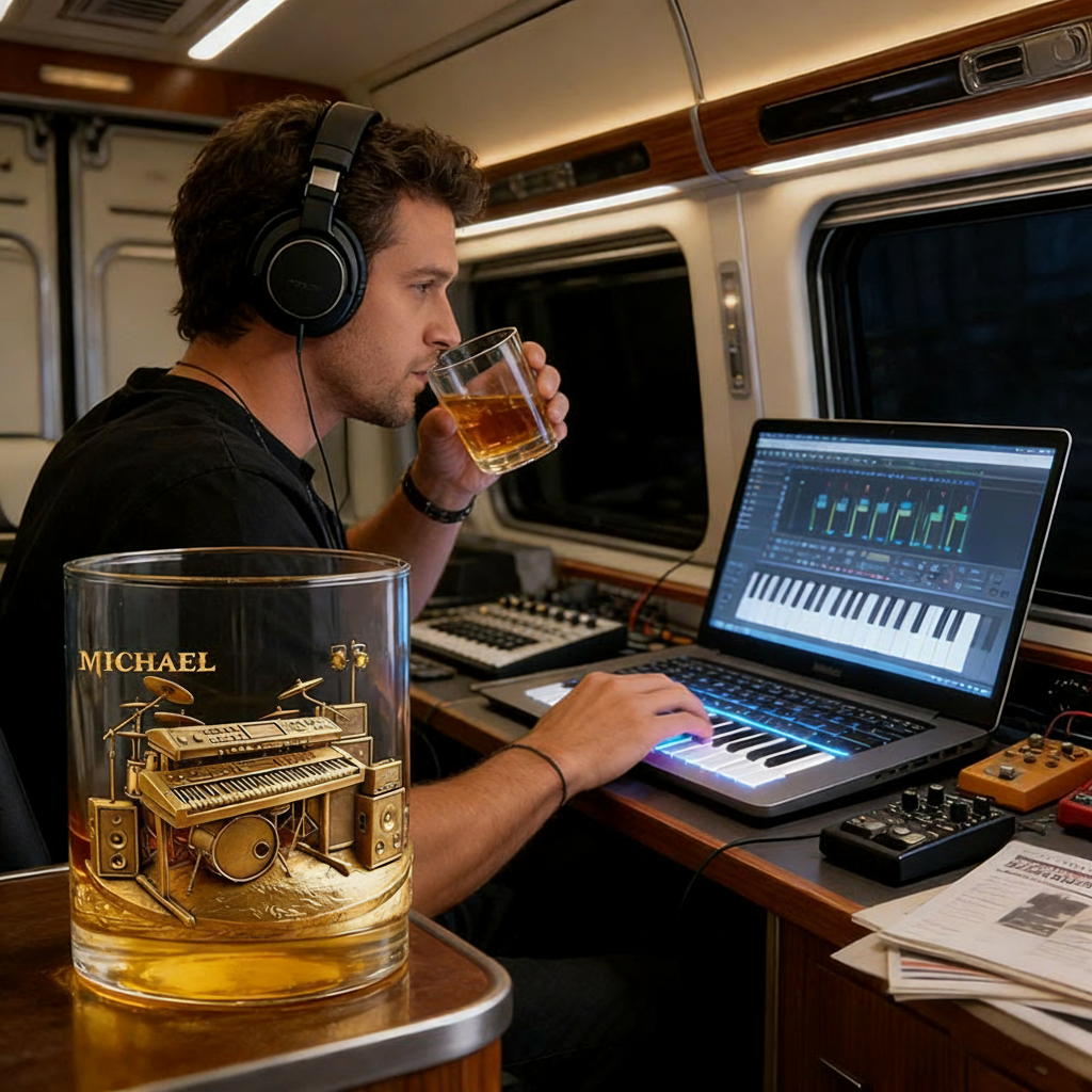 Personalized Electronic Keyboard Whiskey Glass Custom Name Whiskey Glass Engraved Glasses Gift Keyboardist Birthday Concert Holiday Gift