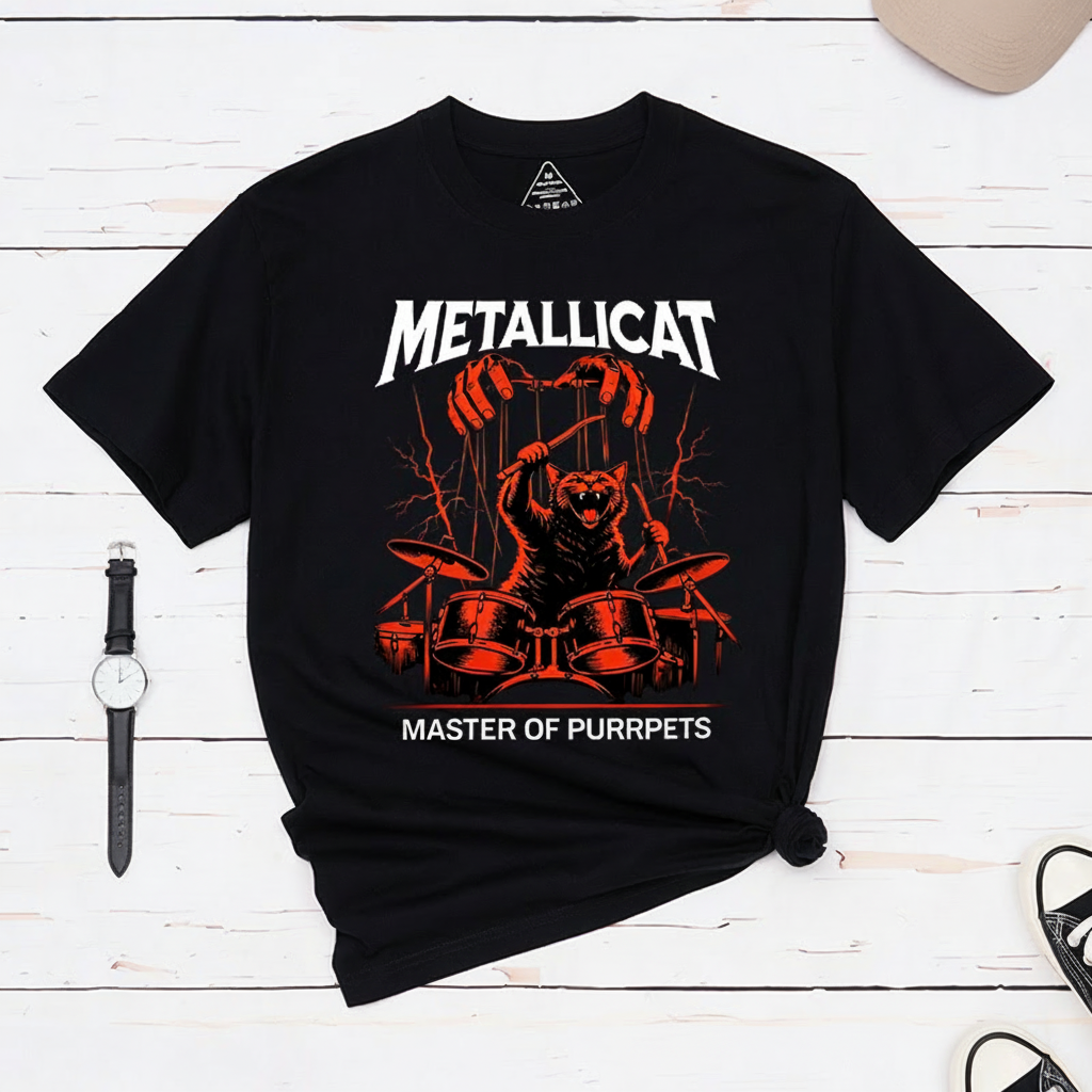 Personalized Classic T-Shirts Metal Cat T-Shirt Vintage Music Graphic Tee for Music Lovers