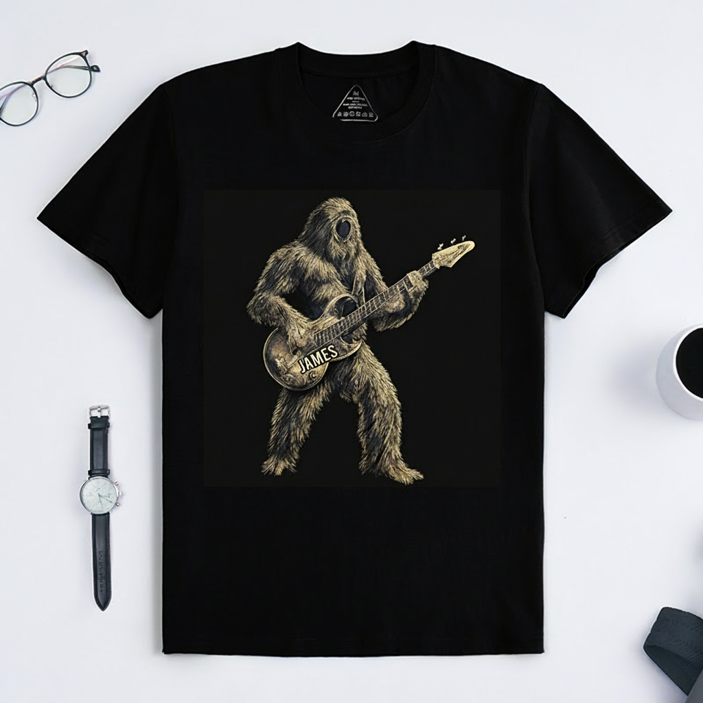Personalized Classic T-Shirts Rock Big Foot Guitarist T-Shirt Vintage Music Graphic Tee for Music Lovers