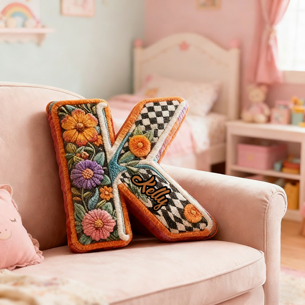 Personalized Christmas Gift Letter Pillow Colorful Hippie Design and Retro Boho Aesthetic Graphic 3D Print Pillow