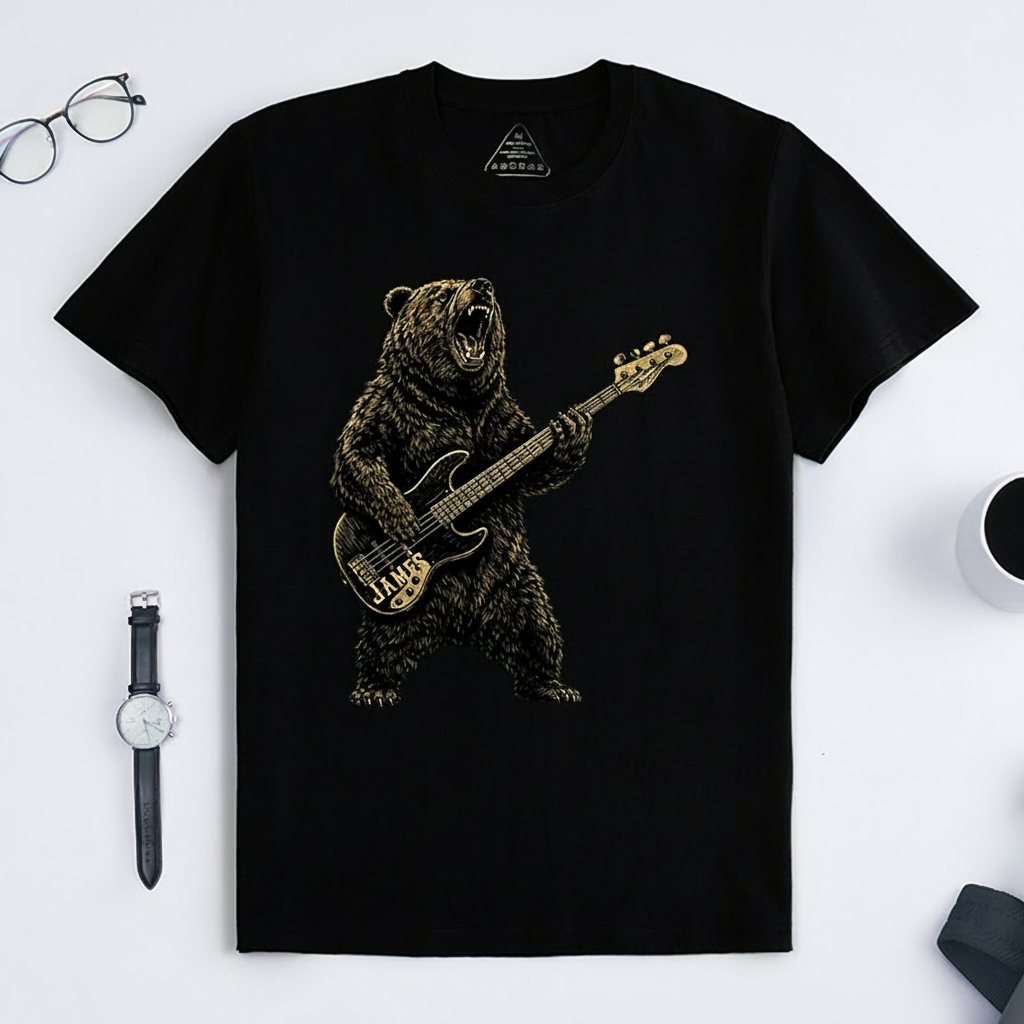 Personalized Classic T-Shirts Rock Bear Guitarist T-Shirt Vintage Music Tarot Graphic Tee for Music Lovers
