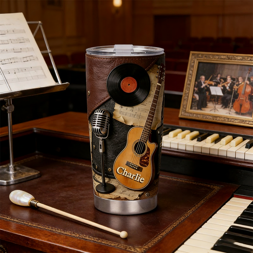 Personalized 2D Flat Light Acoustic Vinyl Vibes 20oz Tumbler Custom Music Themed Tumbler for Music Lovers