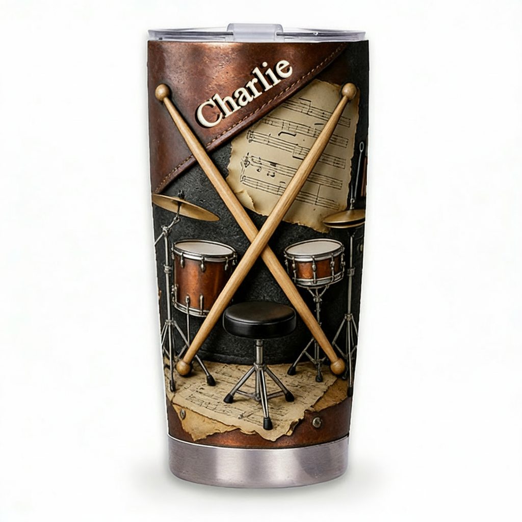 Personalized 2D Flat Percussion Passion Vibes 20oz Tumbler Custom Drum Themed Tumbler for Music Lovers