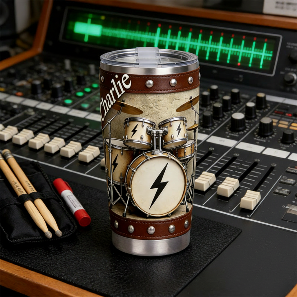Personalized 2D Flat Thunderbeat Drum 20oz Tumbler Custom Drum Themed Tumbler for Music Lovers