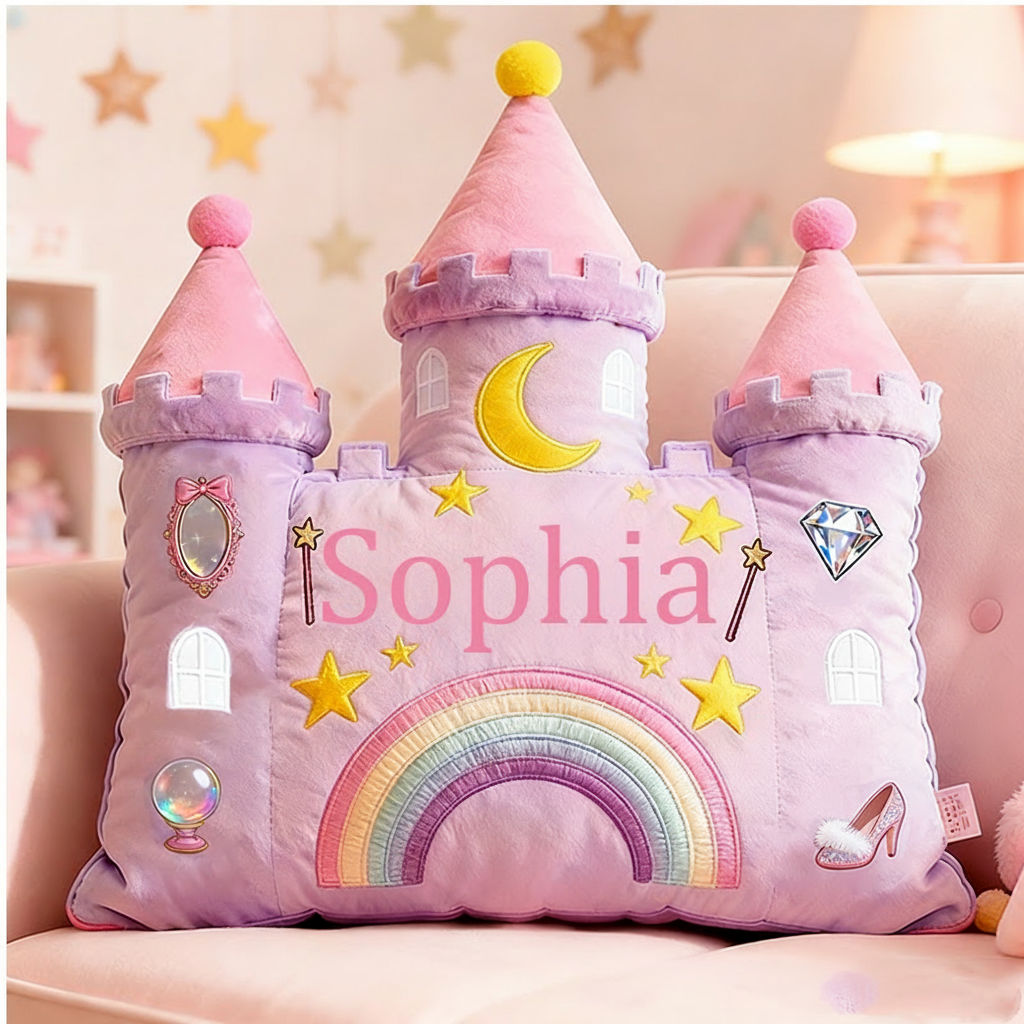 Personalized Castle Pillow with Rainbow Stars and Moon Design for Magical and Cozy Fairy Tale Pillow Custom Pillow Christmas Gift for Kids