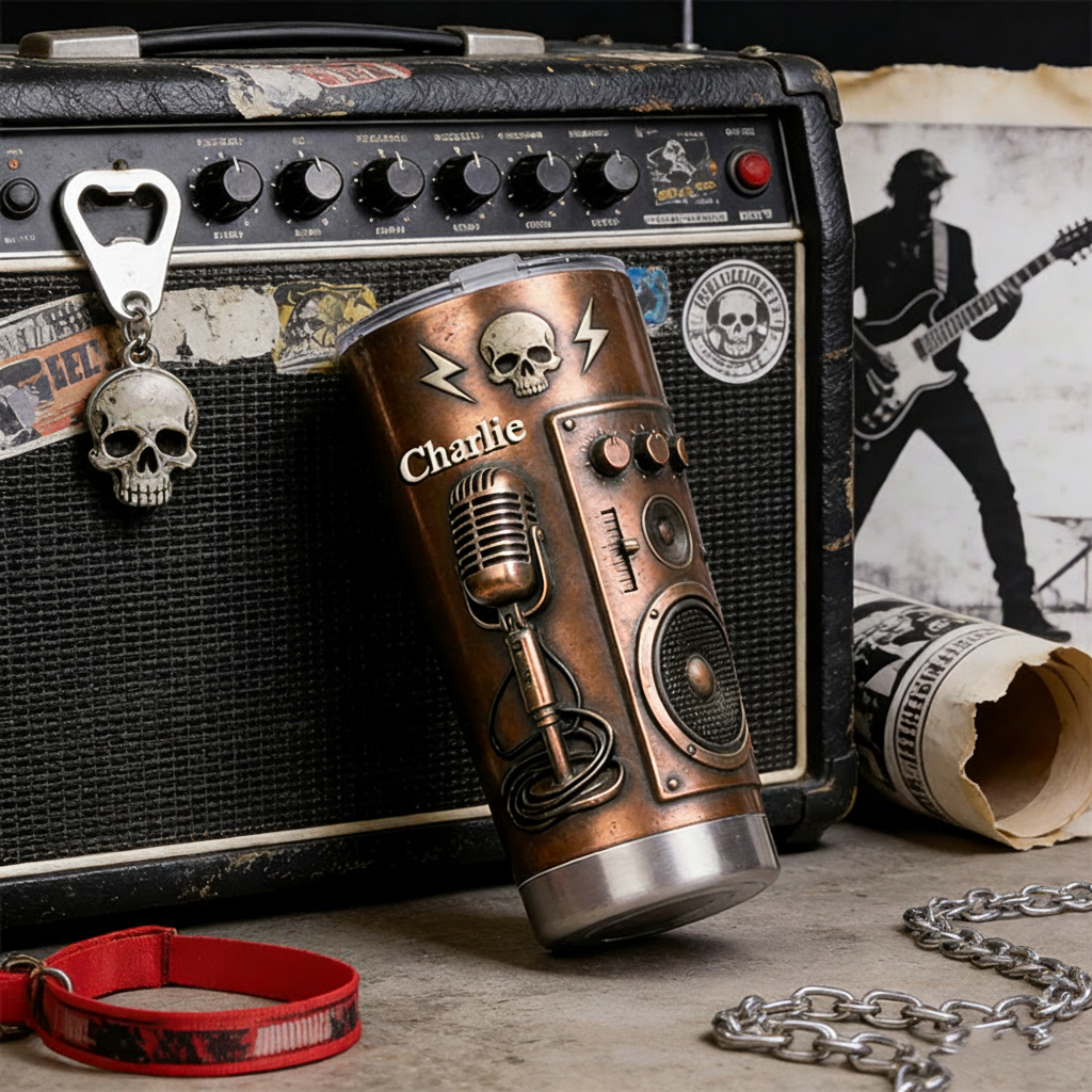 Personalized 2D Flat Retro Rock Amplifier 20oz Tumbler Custom Rock Music Themed Tumbler for Music Lovers