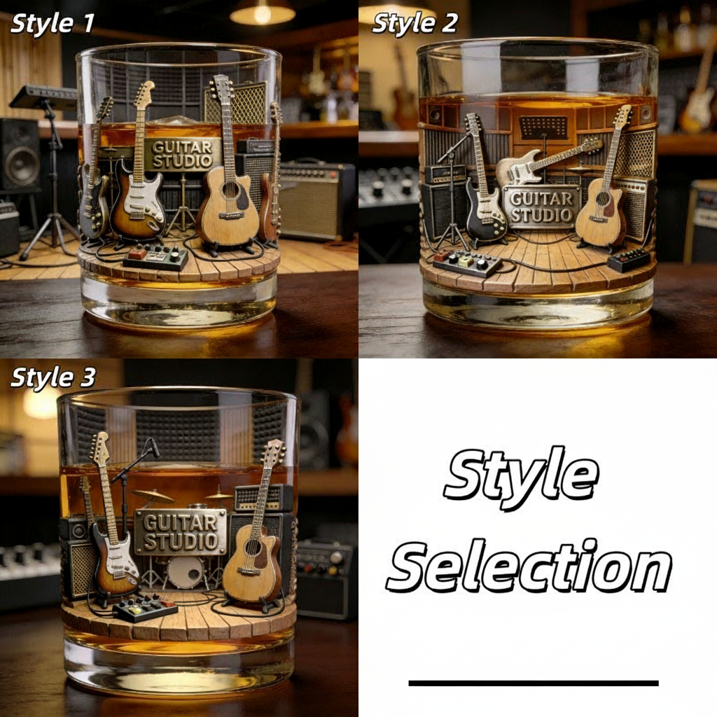 Personalized Guitar Studio Themed Whiskey Glass with Custom Text Whiskey Glass Engraved Glasses Gift for Guitar Players Musicians Music Producers
