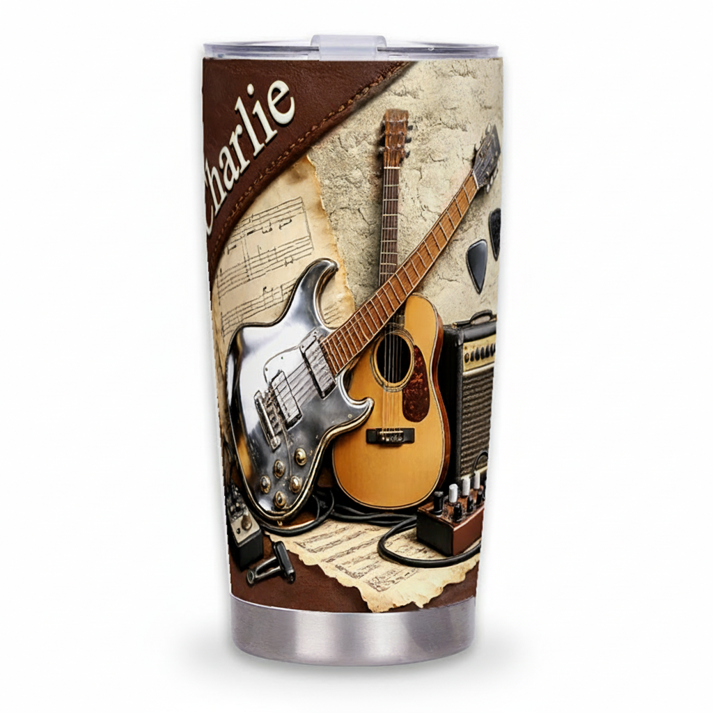 Personalized 2D Flat Light Acoustic Vibes 20oz Tumbler Custom Guitar Themed Tumbler for Music Lovers