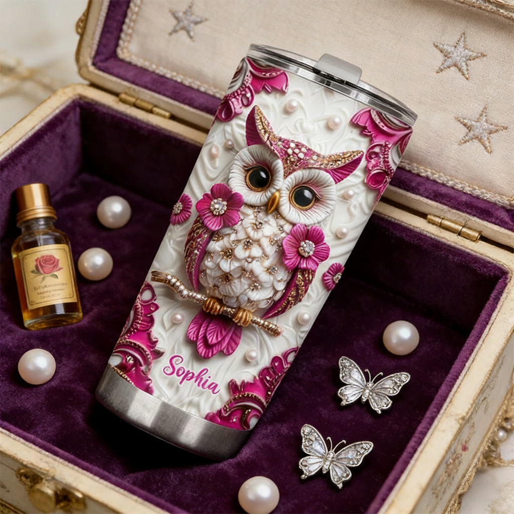 Personalized 2D Flat Floral Magic Owl 20oz Tumbler Custom Magic Witch Themed Tumbler for Magic Lovers