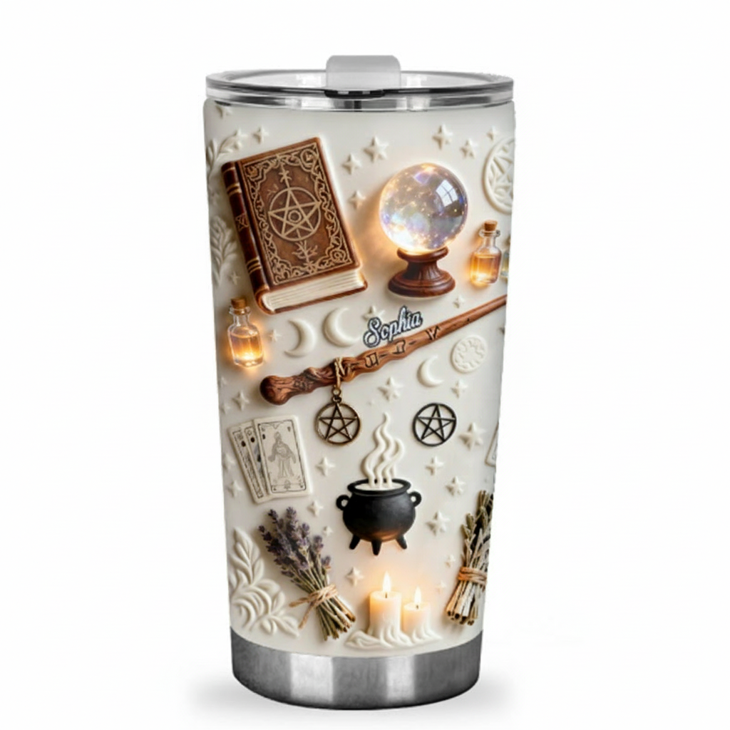 Personalized 2D Flat Vintage Magical Witch 20oz Tumbler Custom Magic Witch Themed Tumbler for Magic Lovers