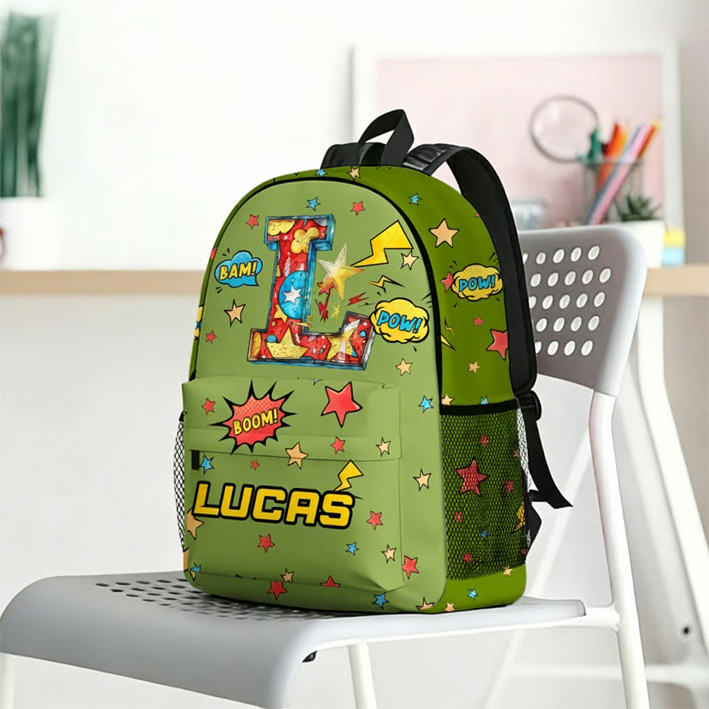 Personalized Anime Pop Art Star Boom Comic Style Backpack with Name and Initial Back to School Movie Anime Lover Gift for Boys Girls