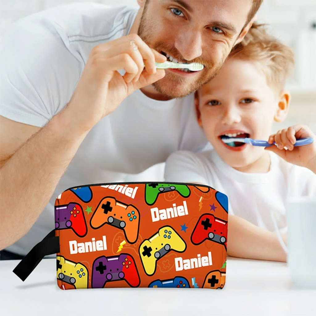 Personalized Pixel Ocean Game Portable Toiletry Bag with Zipper and Handle Dopp Kit Travel Accessory Birthday Gift for Game Lover Kids