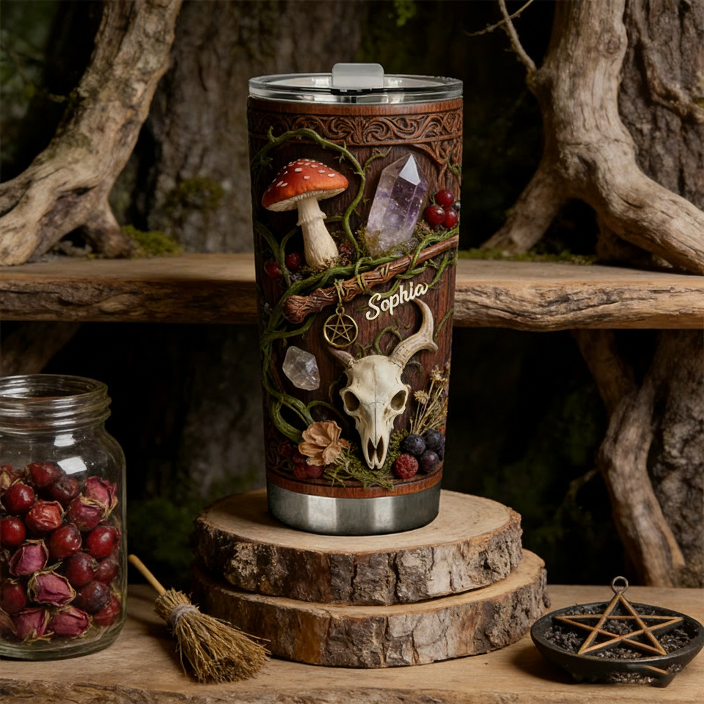Personalized 2D Flat Mystical Nature 20oz Tumbler Custom Magic Witch Themed Tumbler for Magic Lovers