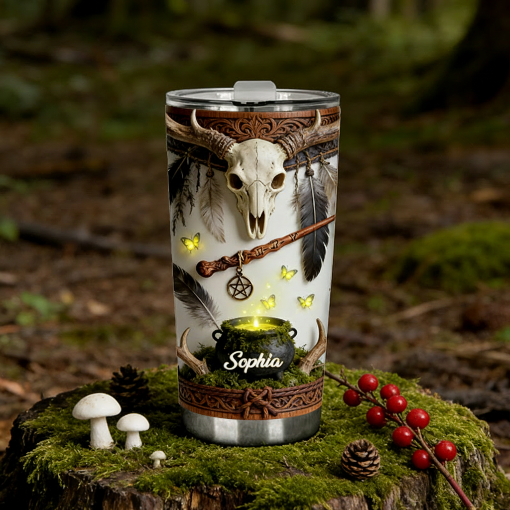 Personalized 2D Flat Witch's Cauldron 20oz Tumbler Custom Magic Witch Themed Tumbler for Magic Lovers
