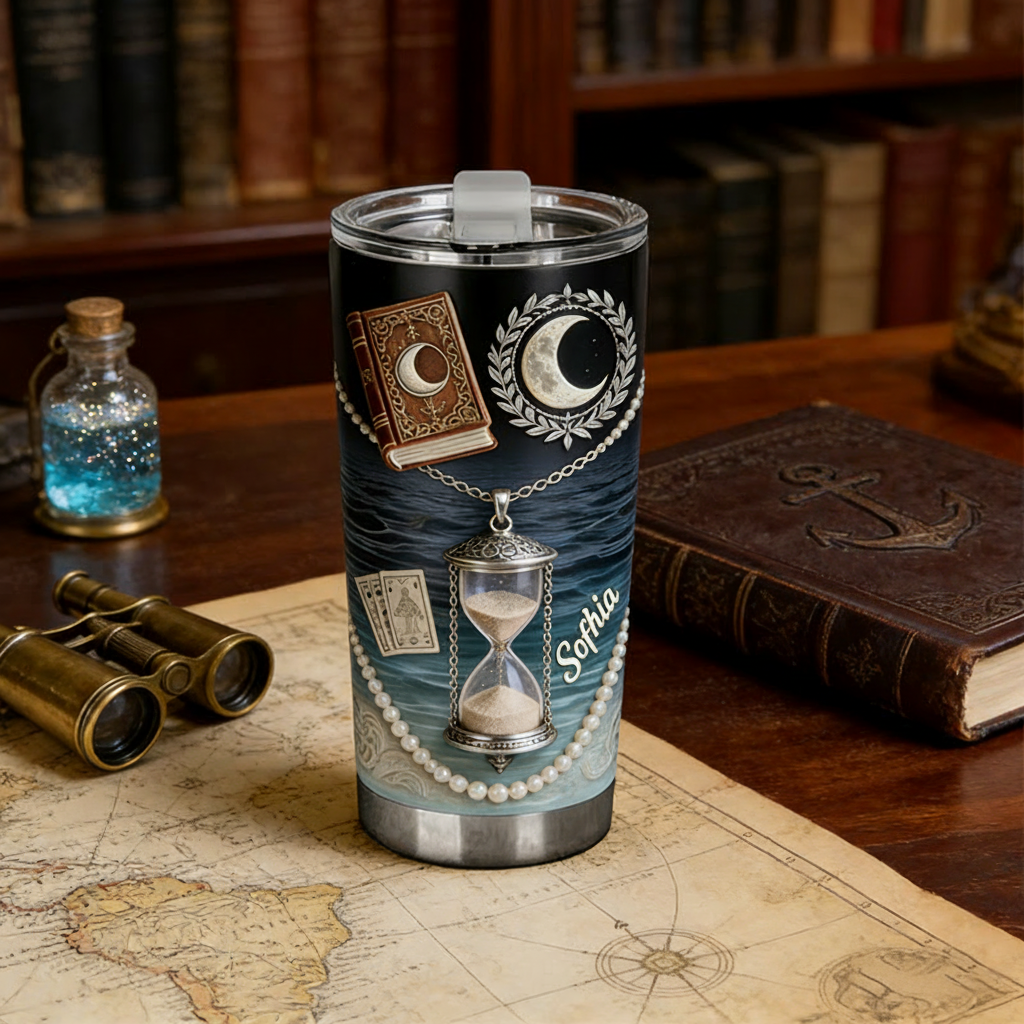 Personalized 2D Flat Ethereal Timekeeper 20oz Tumbler Custom Magic Witch Themed Tumbler for Magic Lovers