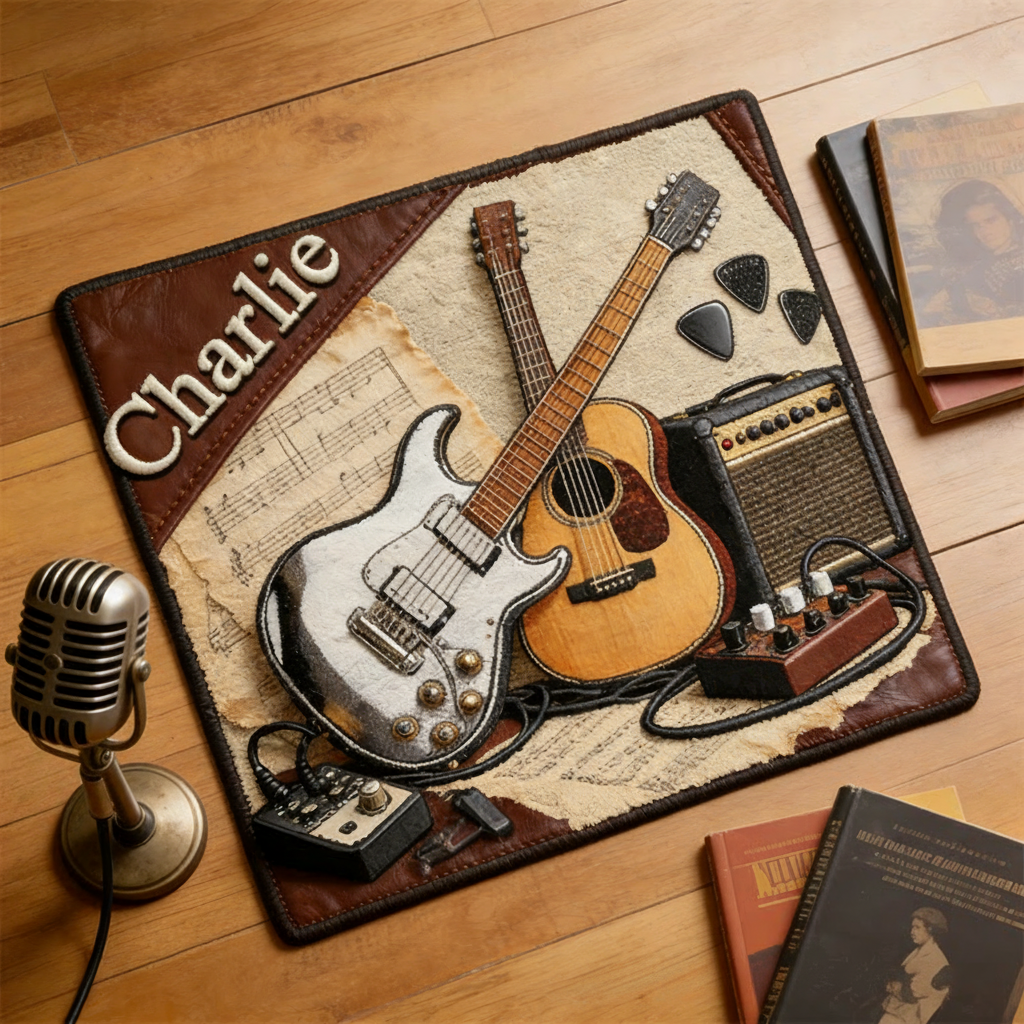 Personalized 2D Flat String Harmony Rug for Music Lovers Gift for Kids Music Studio