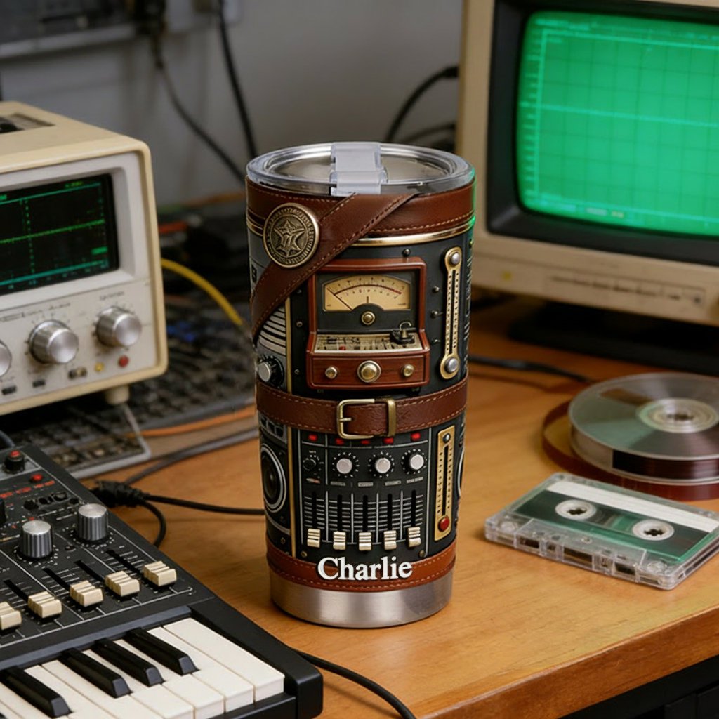 Personalized 2D Flat Retro Soundwave 20oz Tumbler Custom Music Themed Tumbler for Music Lovers