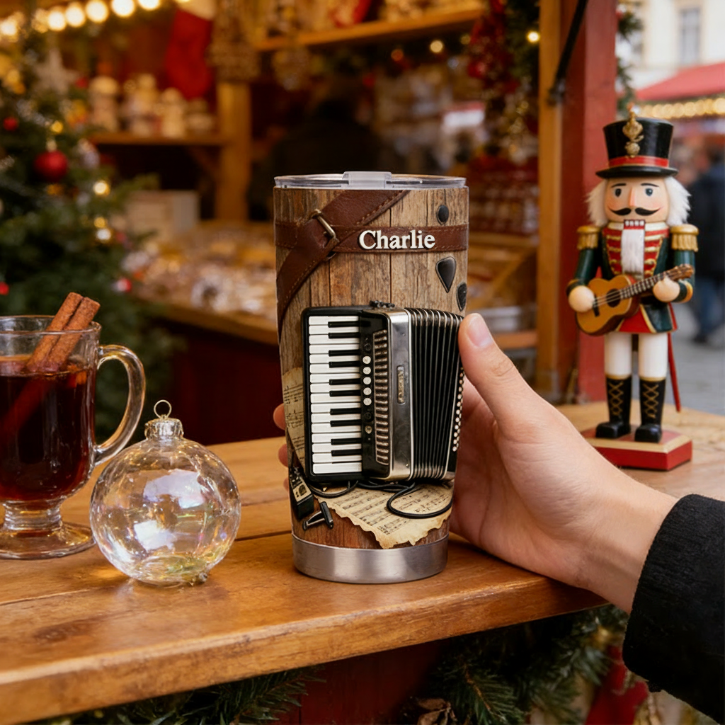 Personalized 2D Flat Accordion Elegance  20oz Tumbler Custom Music Themed Tumbler for Music Lovers