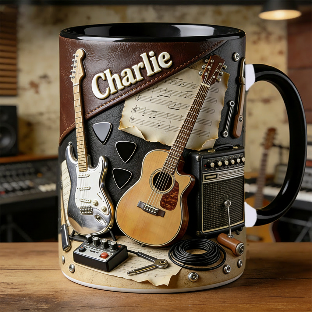 Personalized 2D Flat Acoustic Vibes Mug Custom Vinyl Records Themed Mug for Music Lovers