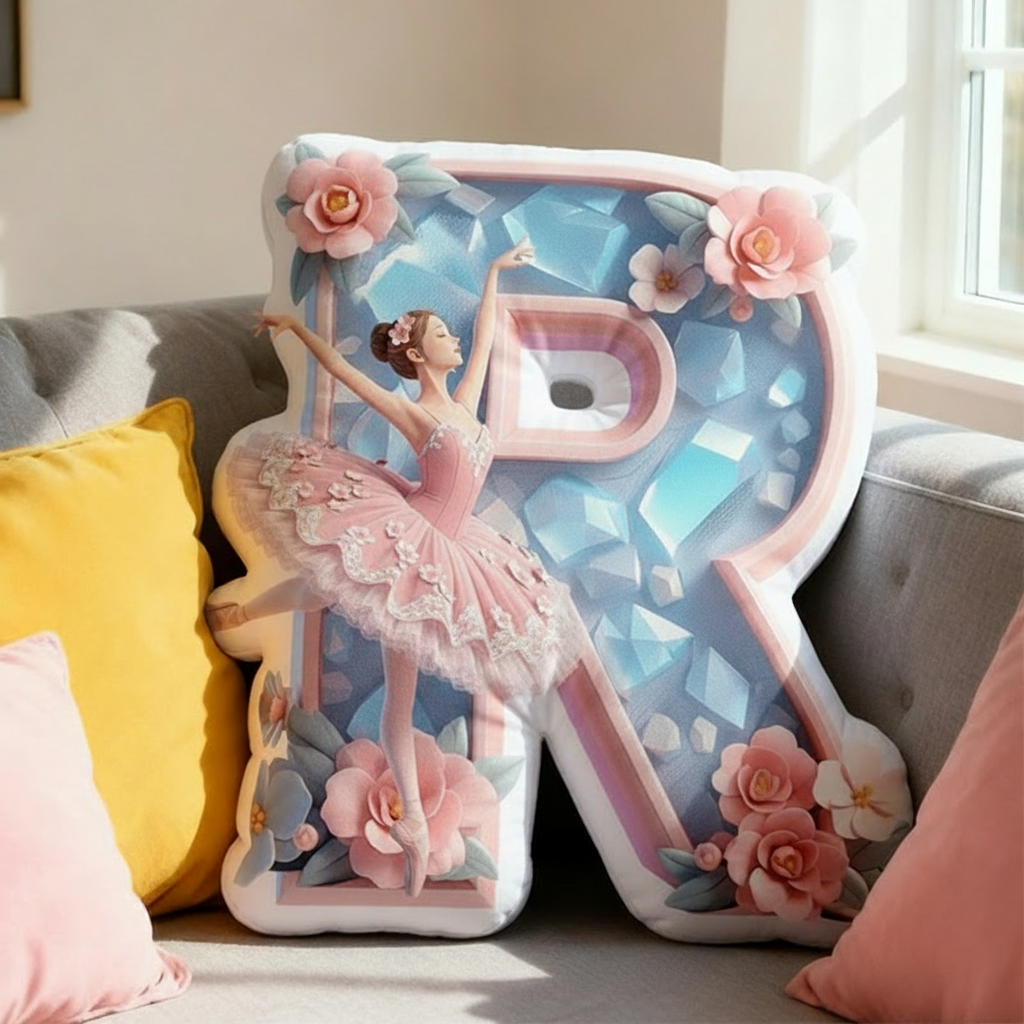 Personalized Crystal Ballet Alphabet Shaped Pillow for Dance Lovers Initial Pillow Christmas Gift for Kids