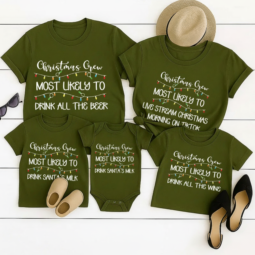 Personalized Family Matching Crew Most Likely to Christmas Shirts Custom Family Christmas Tee and Gift