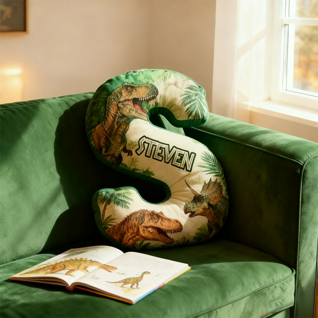 Personalized Dinosaur Alphabet Shaped Pillow for Dinosaur Movie Lovers Initial Pillow Christmas Gift for Boys Kids