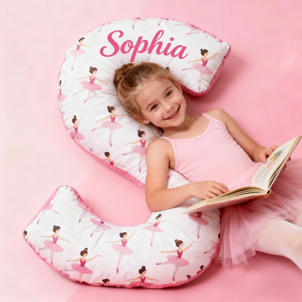 Personalized Ballet Dancers Pillow With Your Own Name Soft Stuffed Toy for Kids Unique Decorative Cushion for Girls' Room