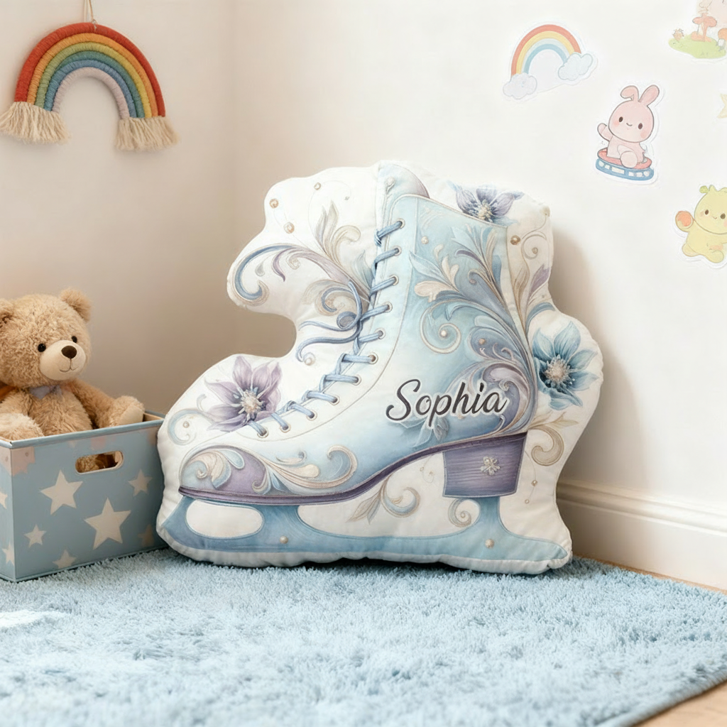Personalized Graphic 3D Print Art Decor Style Ice Skate Shaped Pillow for Ice Skate Lovers Pillow Christmas Gift for Kids