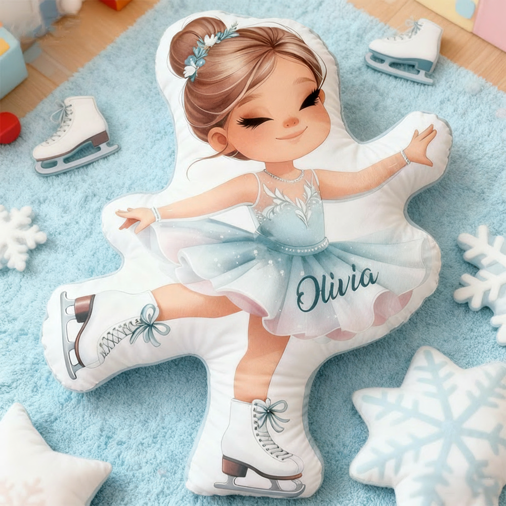 Personalized Graphic 3D Print Ice Skating Blue Girl Shaped Pillow for Ice Skate Lovers Pillow Christmas Gift for Kids Sale-megacustom