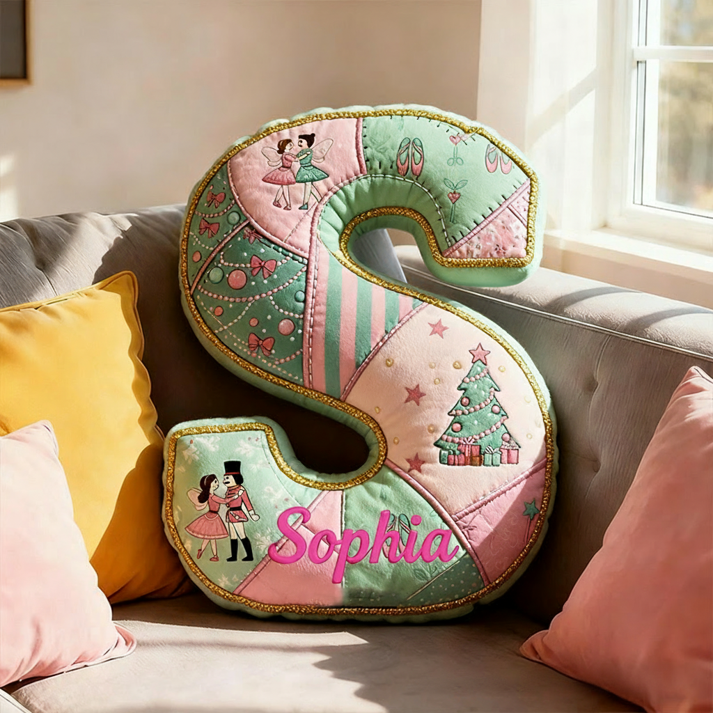 Personalized Graphic 3D Print Nutcracker Ballet Alphabet Shaped Pillow for Dance Lovers Initial Pillow Christmas Gift for Kids