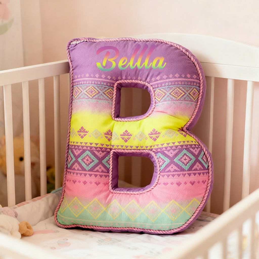 Personalized 26 Letters Pillow with Pastel Colors Geometric Patterns Soft Texture and Whimsical Boho Design  Graphic 3D Print Pillow 