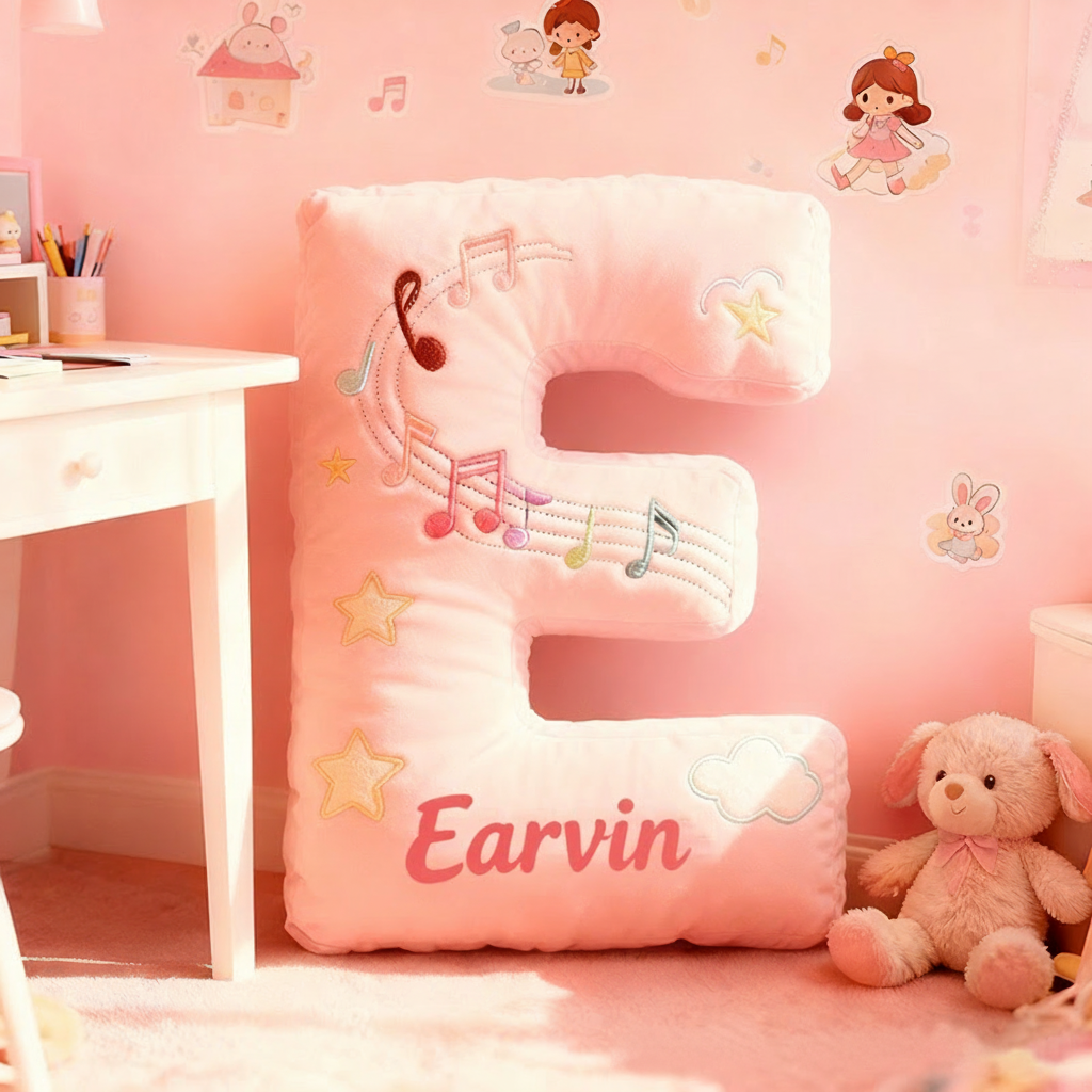 Personalized Graphic 3D Print Colorful Notes Pillow with Your Own Name Soft Stuffed Toy for Kids Music Lovers Decorative Cushion for Girls' Room and Music Room