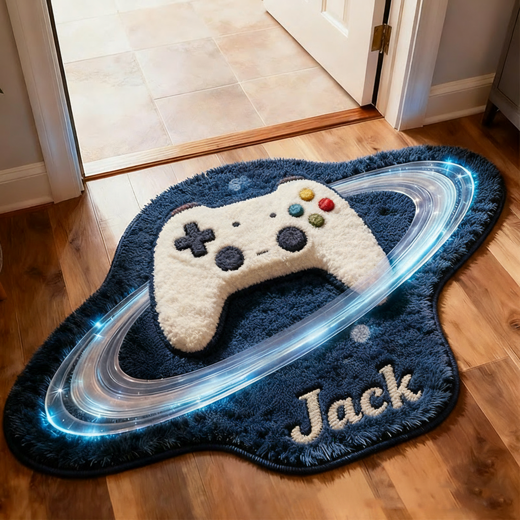 Personalized Graphic 3D Print Galaxy Controller Rug with Ring Effect for Gamer Game Lovers Gift for Kids