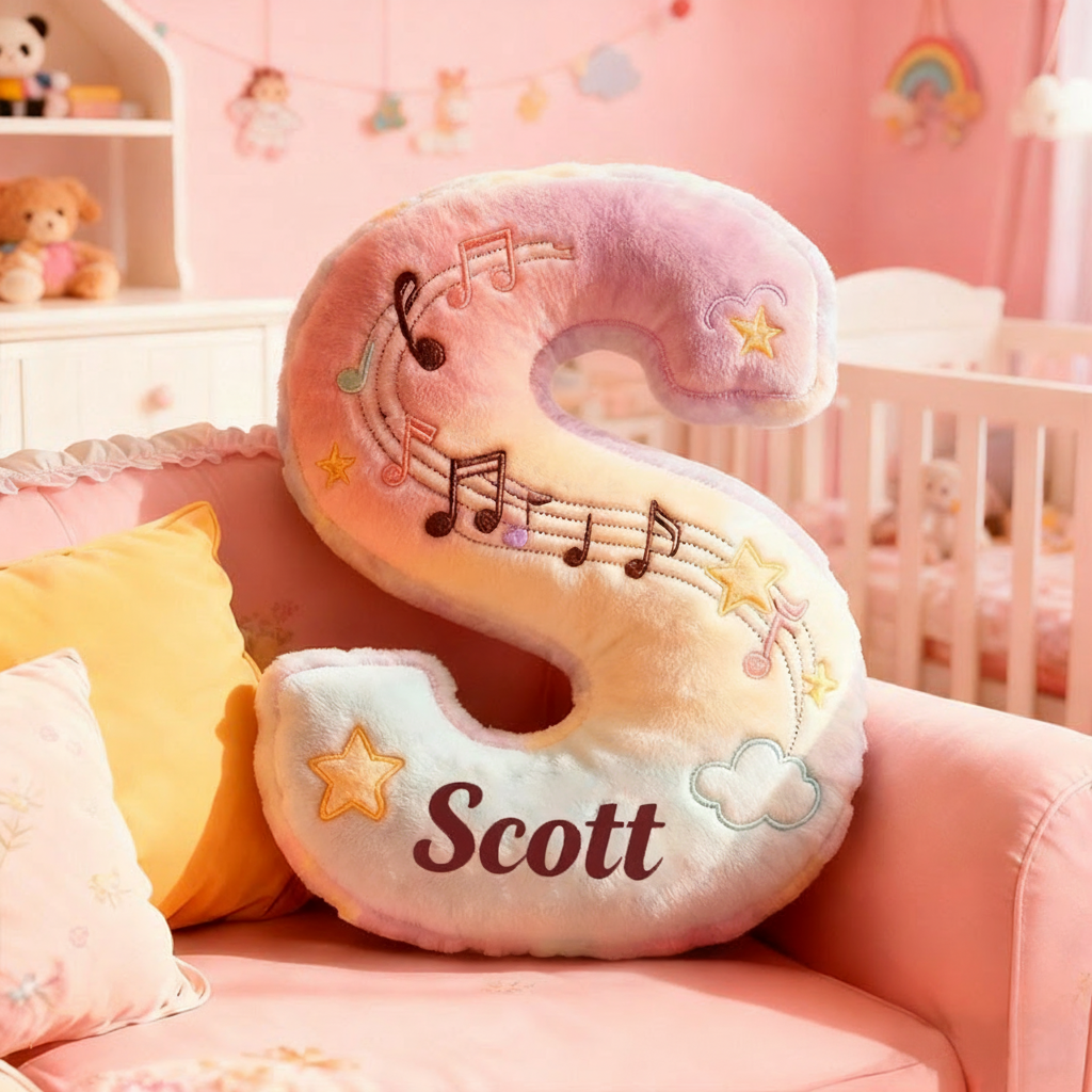 Personalized Graphic 3D Print Rainbow Notes Music Pillow with Your Own Name Soft Stuffed Toy for Kids Music Lovers Unique Decorative Cushion for Girls' Room and Music Room