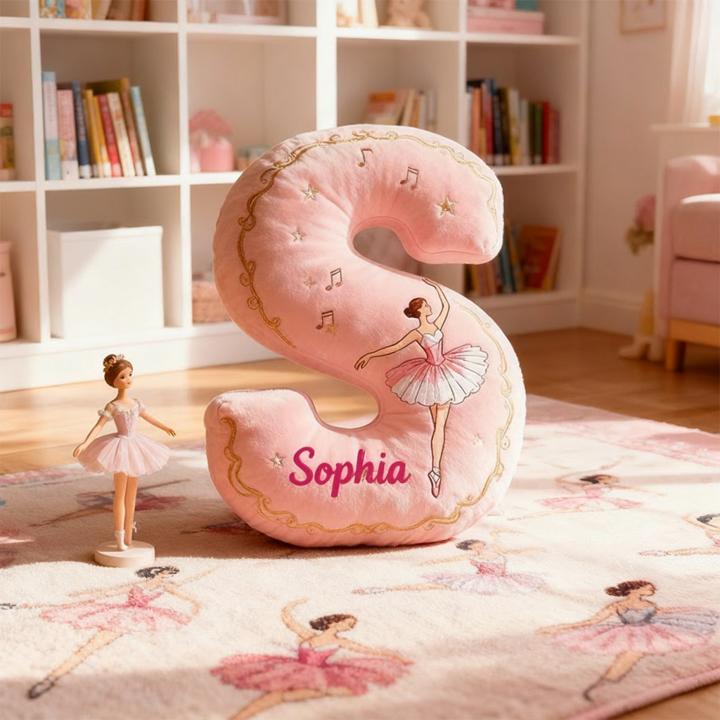 Personalized Graphic 3D Print Elegant Ballerina Alphabet Shaped Pillow for Dance Lovers Initial Pillow Christmas Gift for Kids