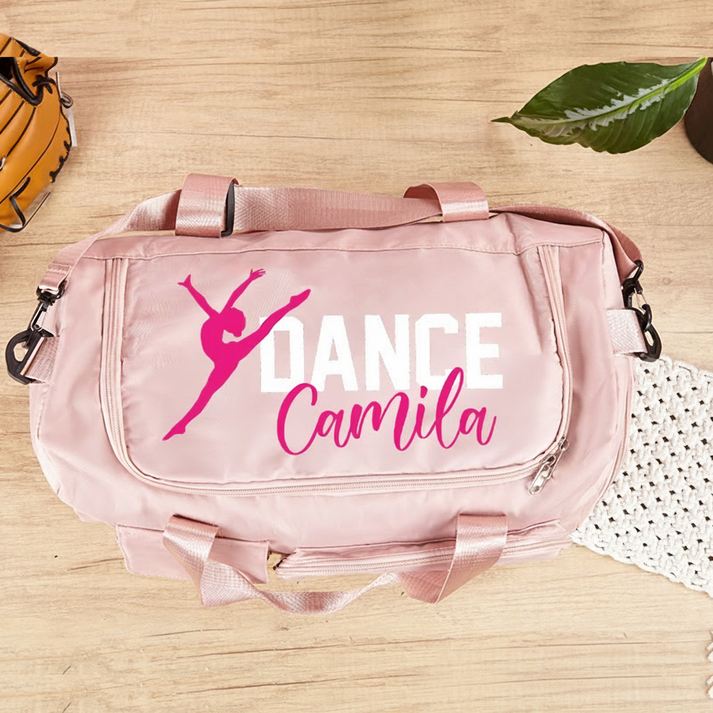 Personalized My Dancer Name Waterproof Large Travel Duffle Bag Dance Bag with Shoe Compartment and Shoulder Strap for Dance Lover