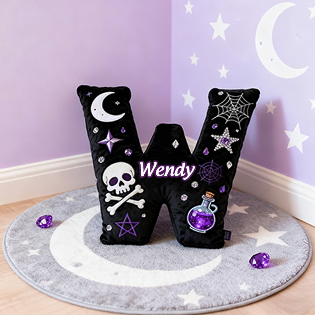 Personalized Witchy Christmas Gift Pillow with Skulls Potions Spiderwebs Stars Moons and Magical Gothic Design Graphic 3D Print Pillow for Kids
