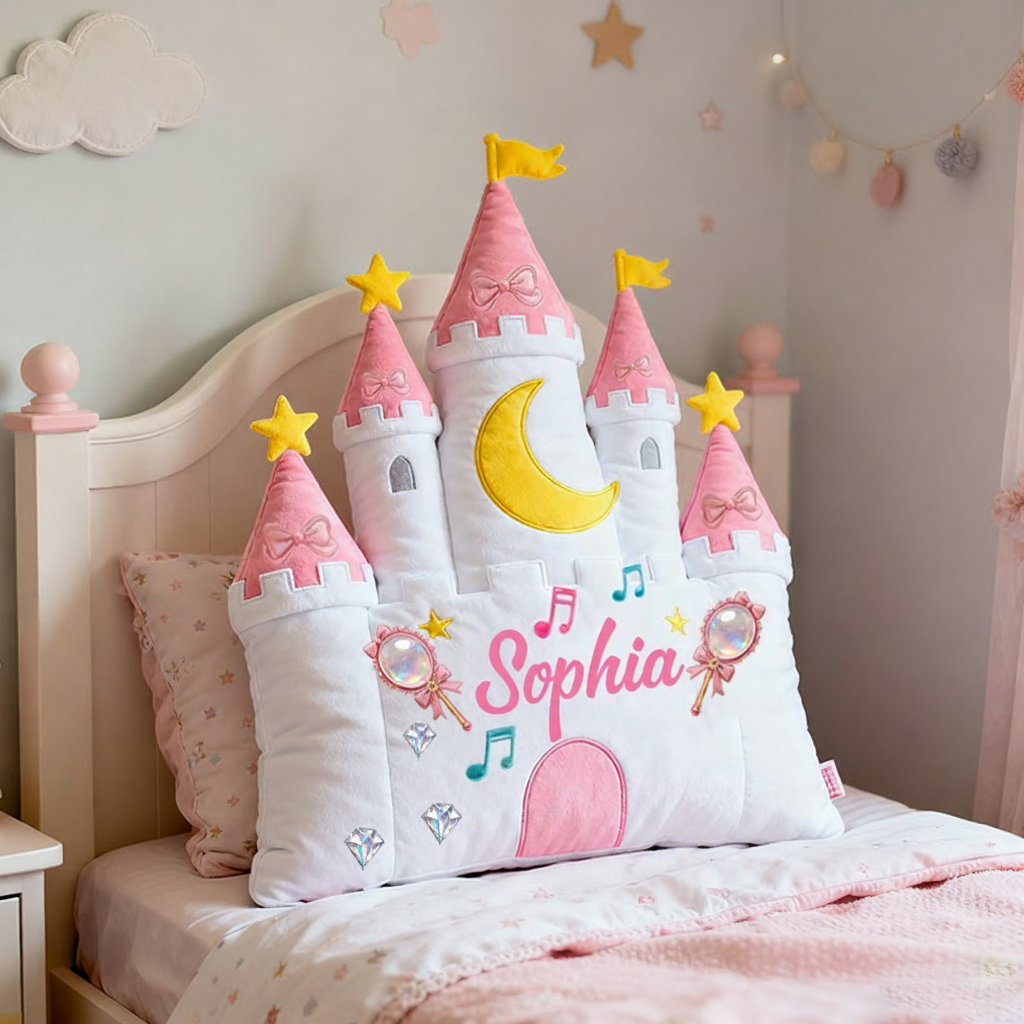 Personalized Castle Pillow with Magic Wand and Moon Design for Magical and Cozy Fairy Tale Pillow Custom Pillow Gift for Kids
